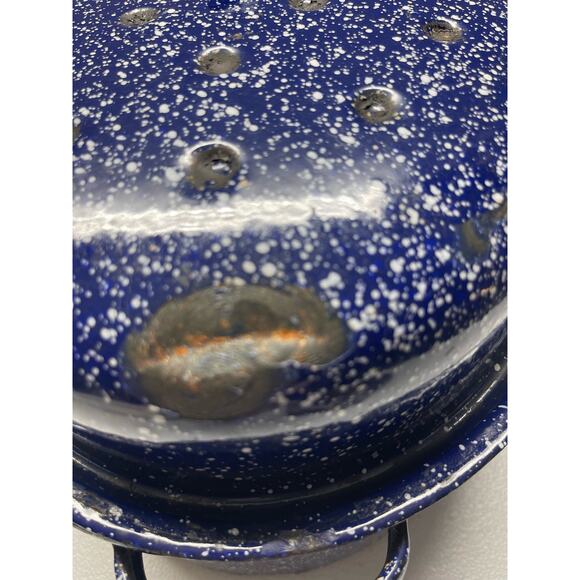 Granite Ware Medium Roasting Pan with Lid 17” X 7” Oval Blue Speckled Domed Lid - Picture 6 of 10